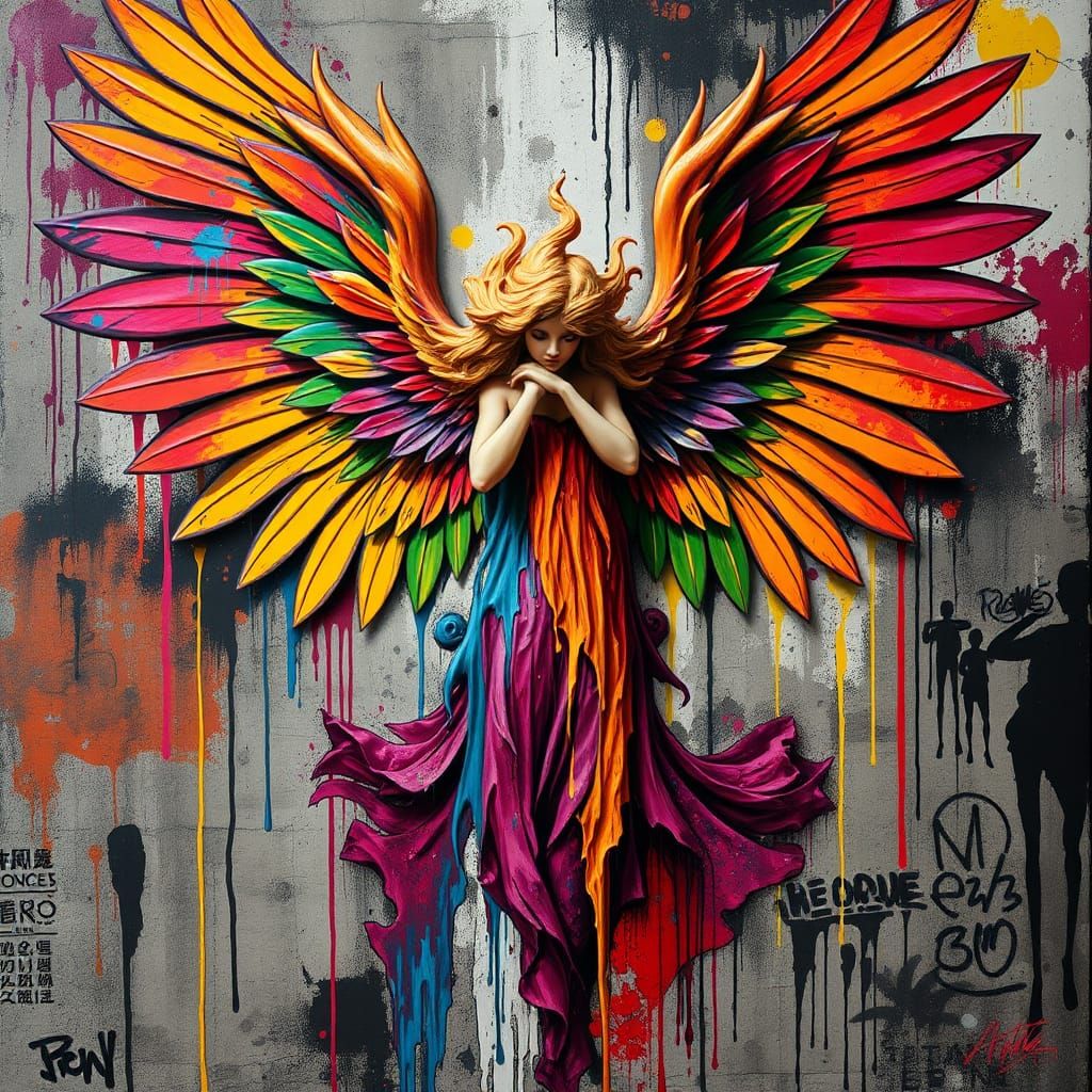 Polychromatic Angel in Urban Street Art Style