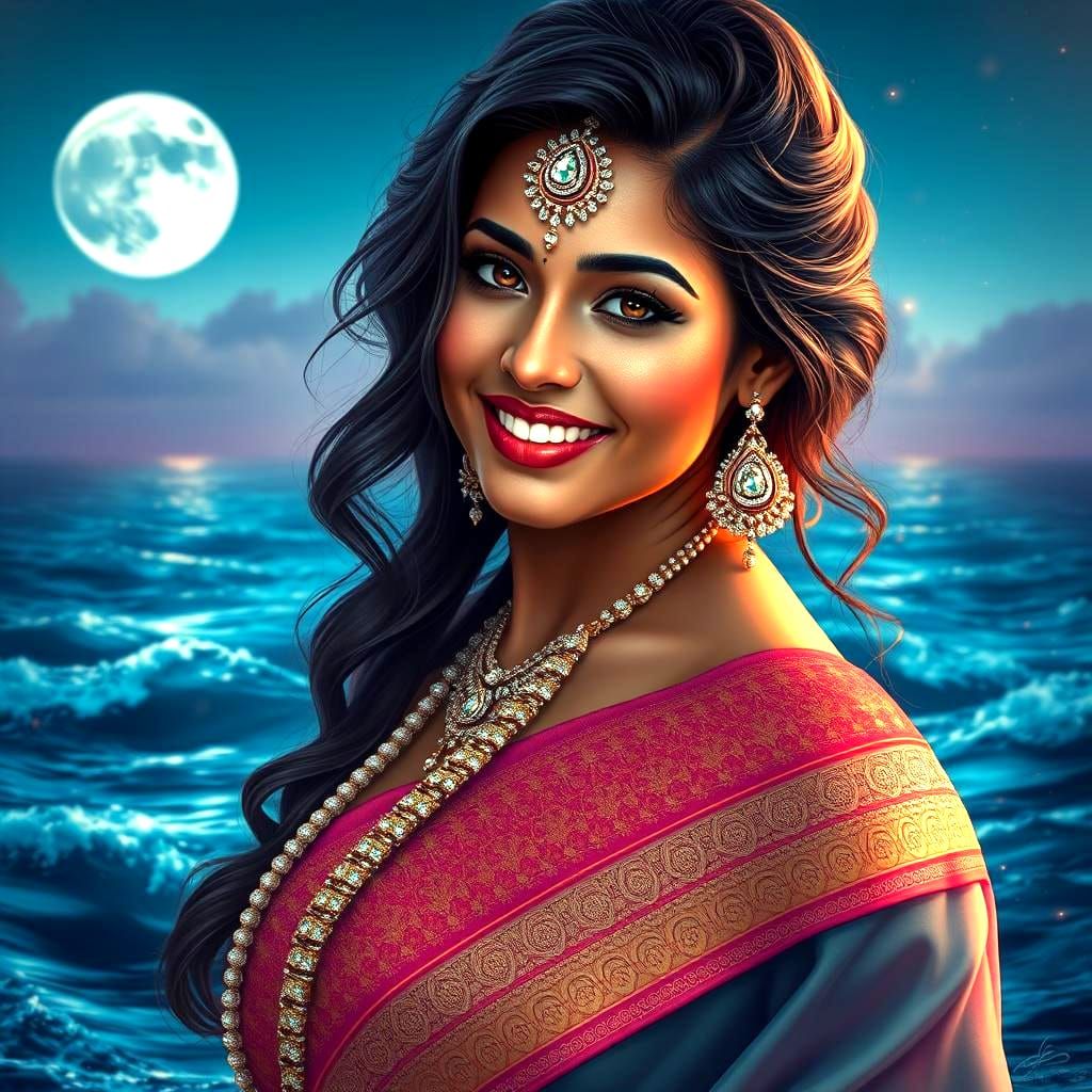 Stunning Indian Woman in Sari with Jewelry