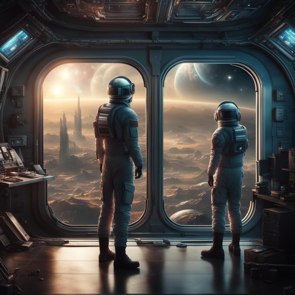 Spaceship Command Room with Galaxy View