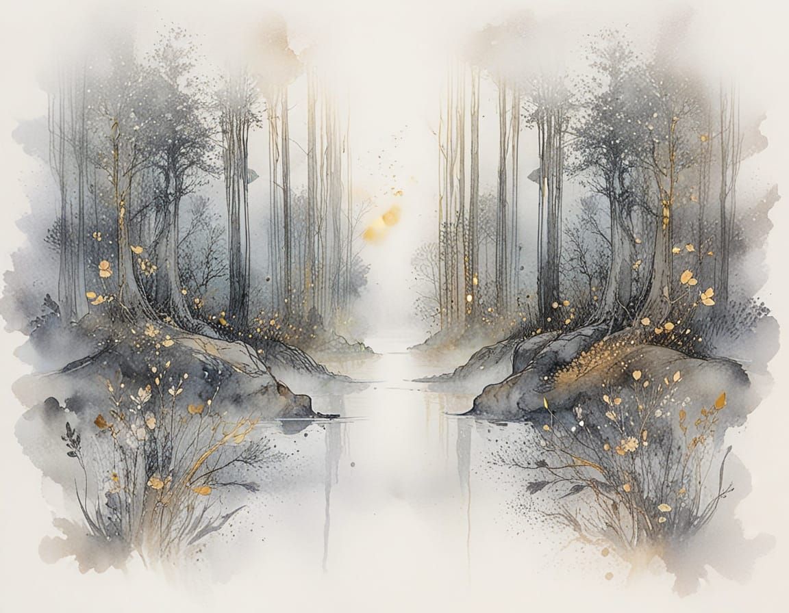 Romantic Warrior in Misty Golden Light: Watercolour and Ink