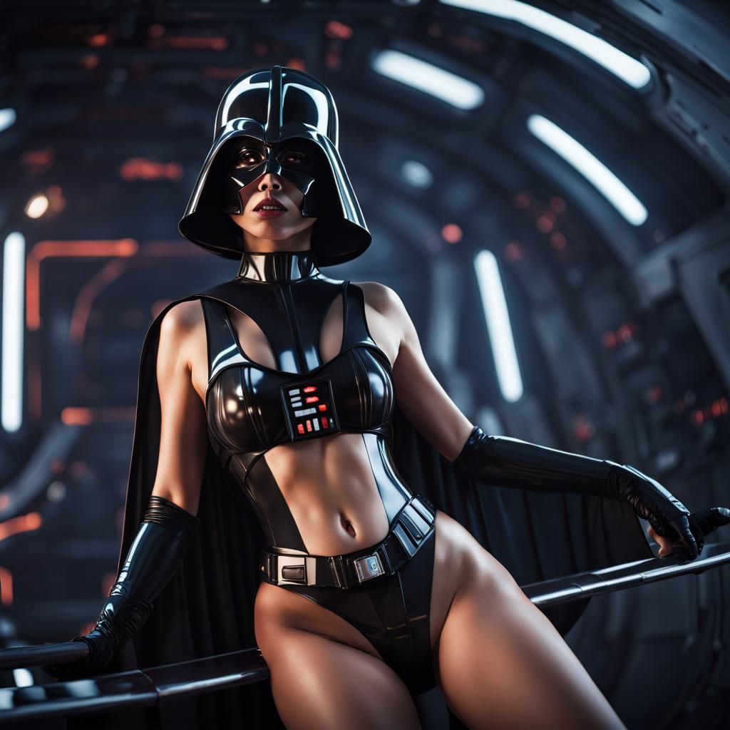 Darth Vader Latex Bikini on Spaceship: Detailed Matte Painti...