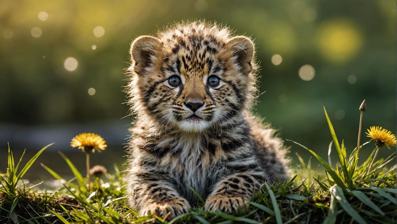 Cute Leopard Cub in Dandelion Nest: 4K Digital Art