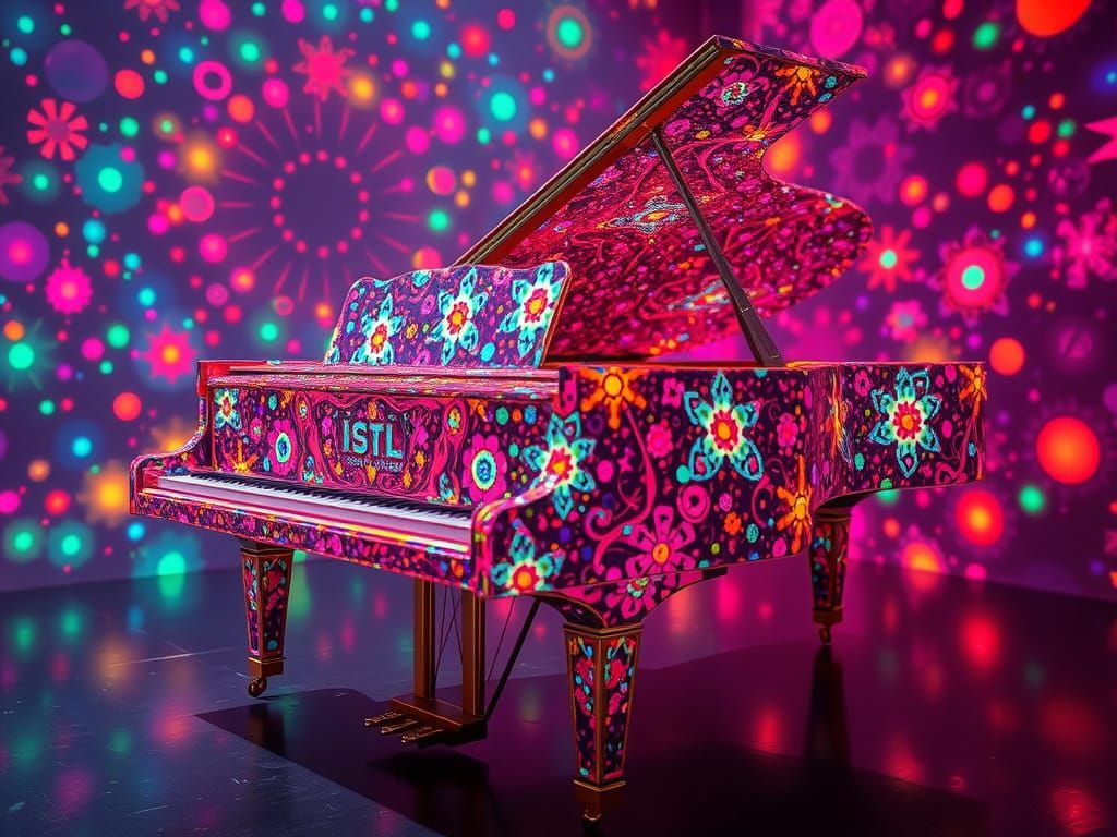 Ethereal Piano Dreamscape in Iridescent Sequins