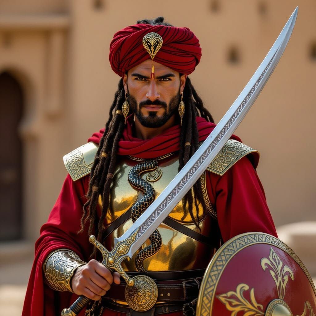 Crimson Warrior of Far Harad in Cinematic Style