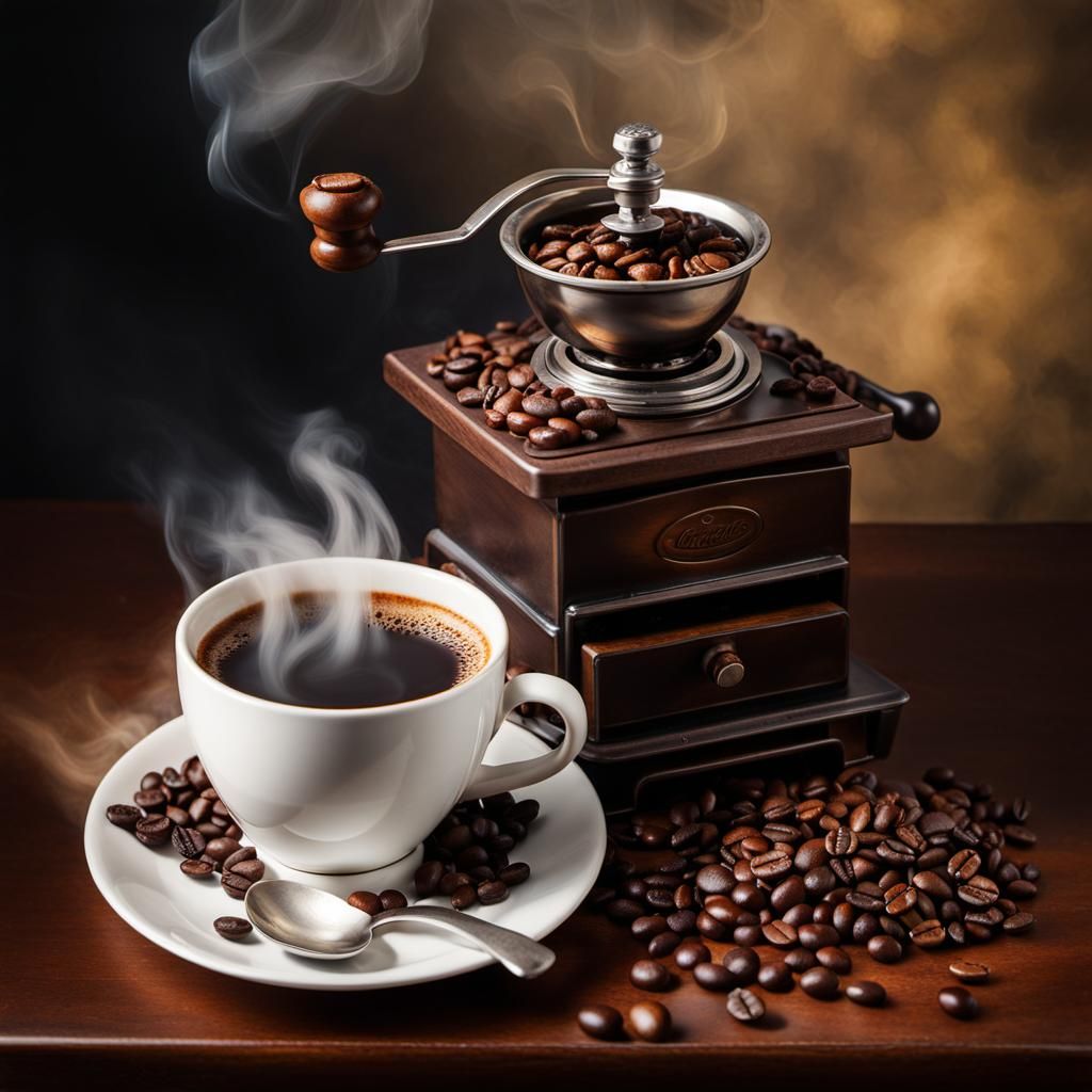 Steaming Coffee Still Life as Oil Painting