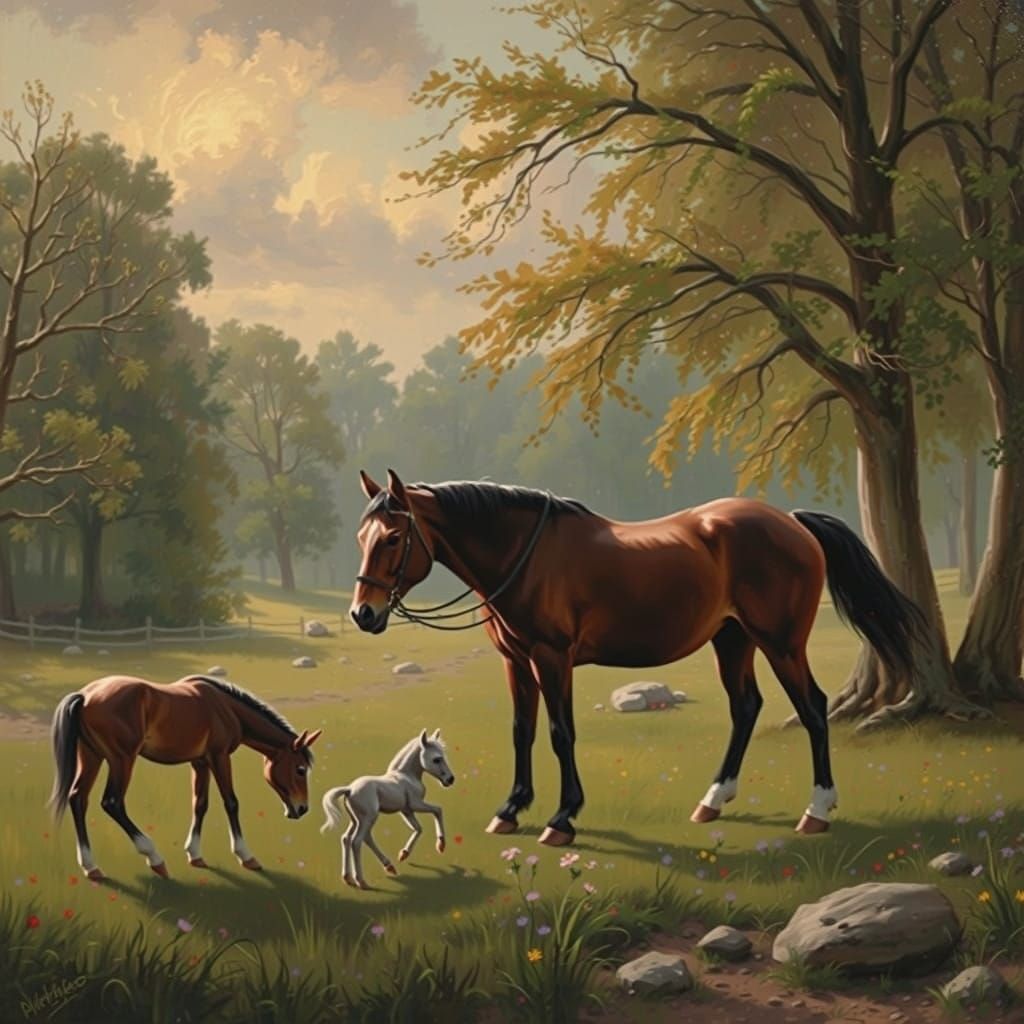 Majestic Mare in Idyllic Meadow Scene