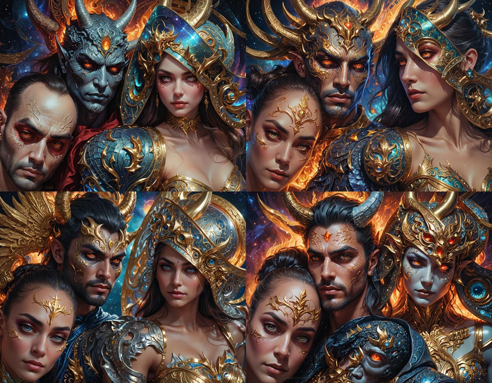 Woman Demon and Man Portrait in Cosmic Style