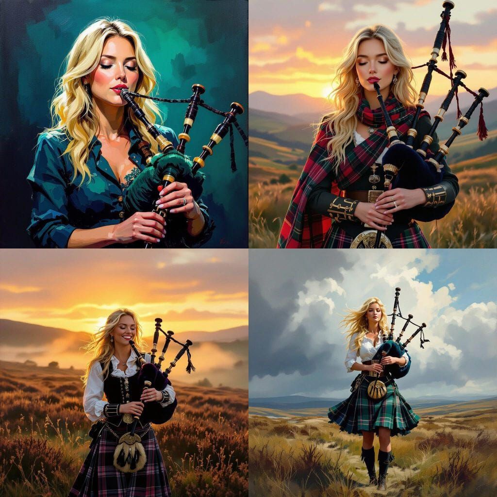 Blonde Woman Playing Bagpipes