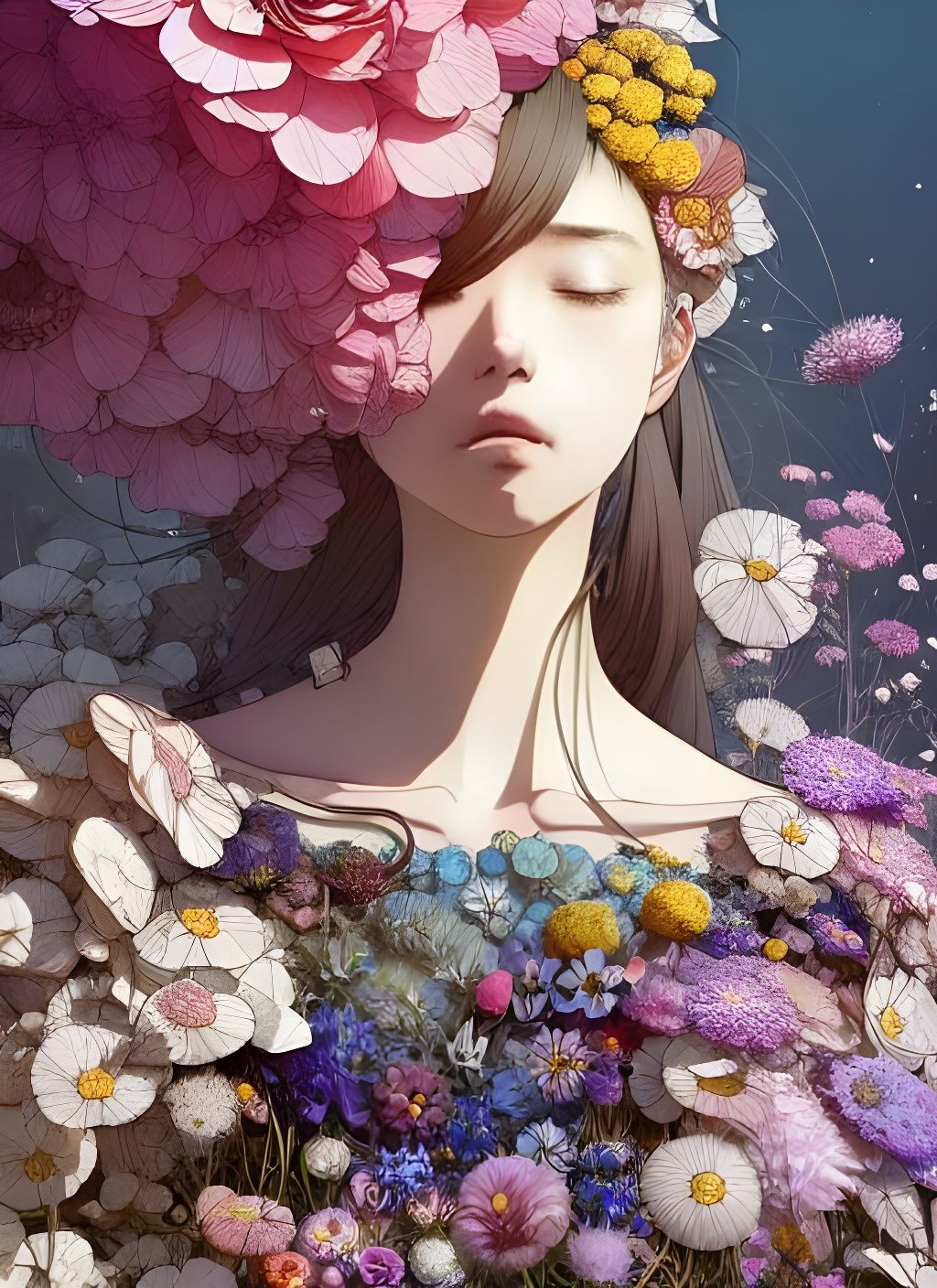 Flower Princess Portrait in Watercolor Style