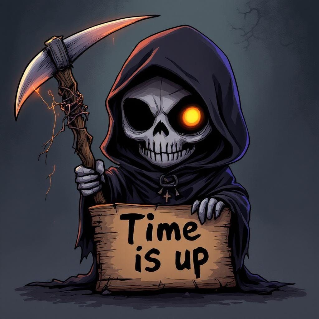 Cute Cartoon Grim Reaper with Time Sign
