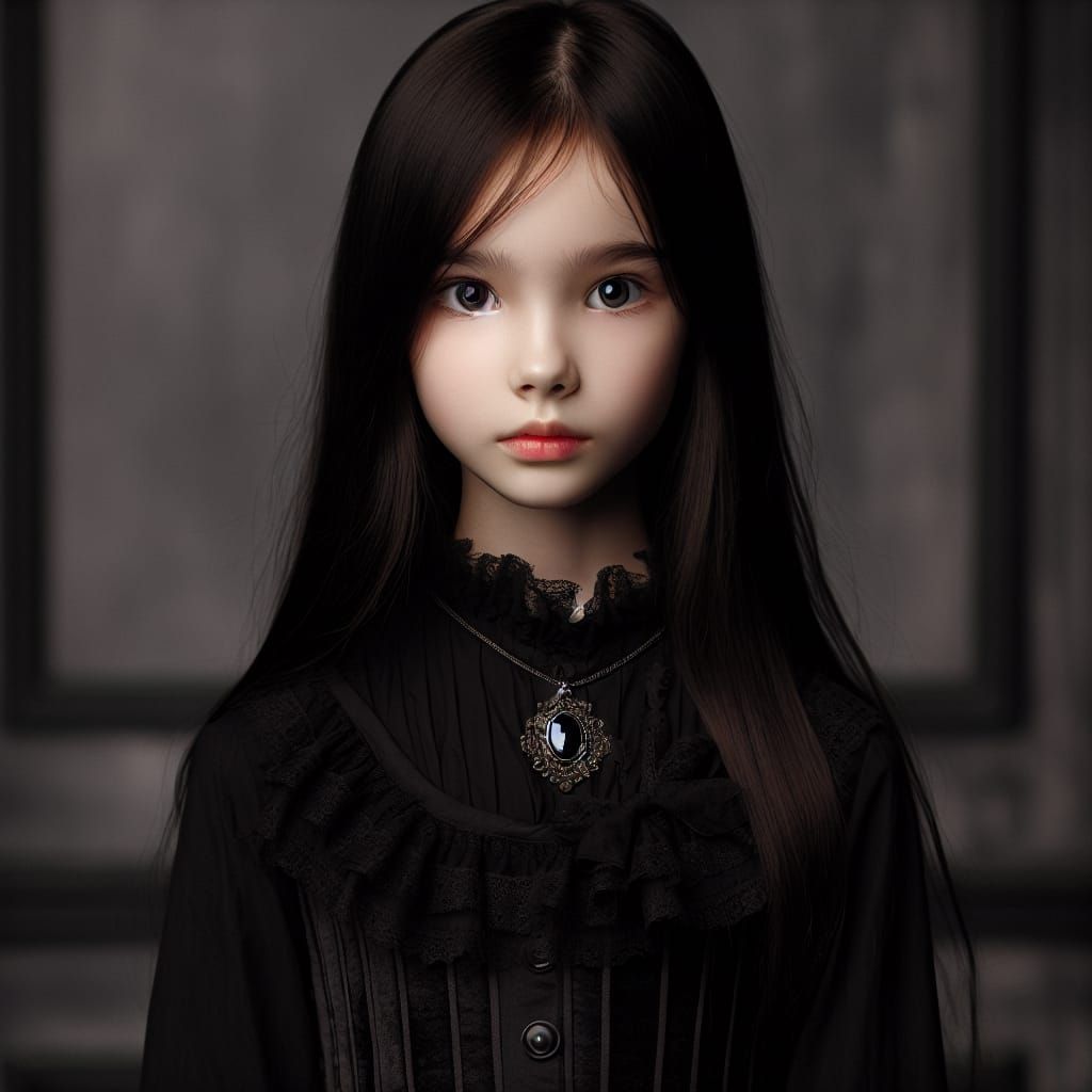 Victorian Girl with Pale Skin and Dark Hair
