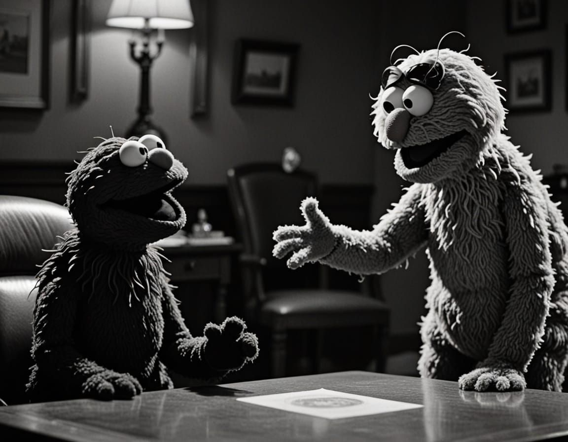 Elmo Berates Mitch McConnell in Black and White