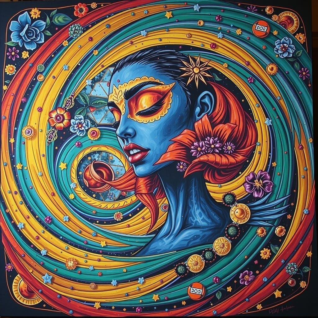 Psychedelic Garden with Cosmic Mystery and Regal Accents