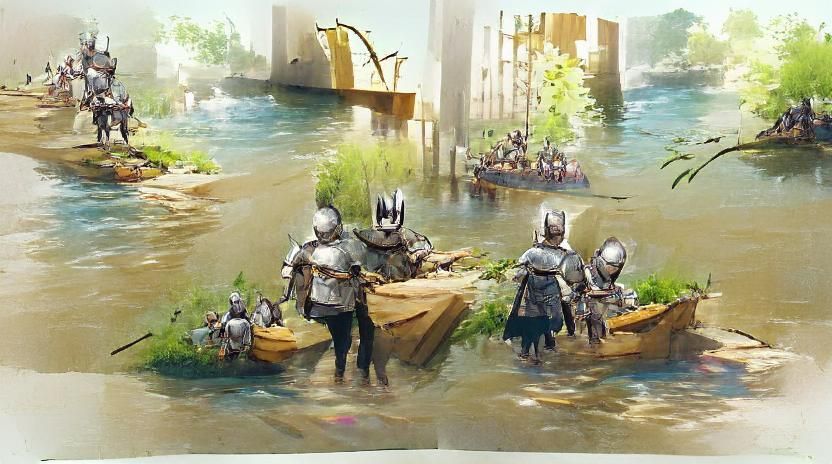 Knights along the riverbank