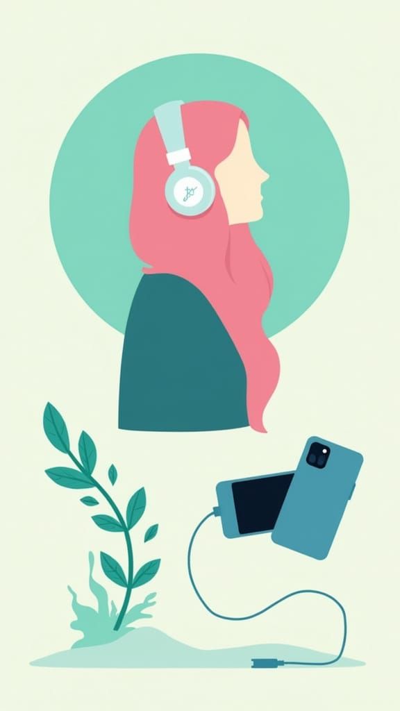 Modern Figure in Mint Green Circle with Tech Accents