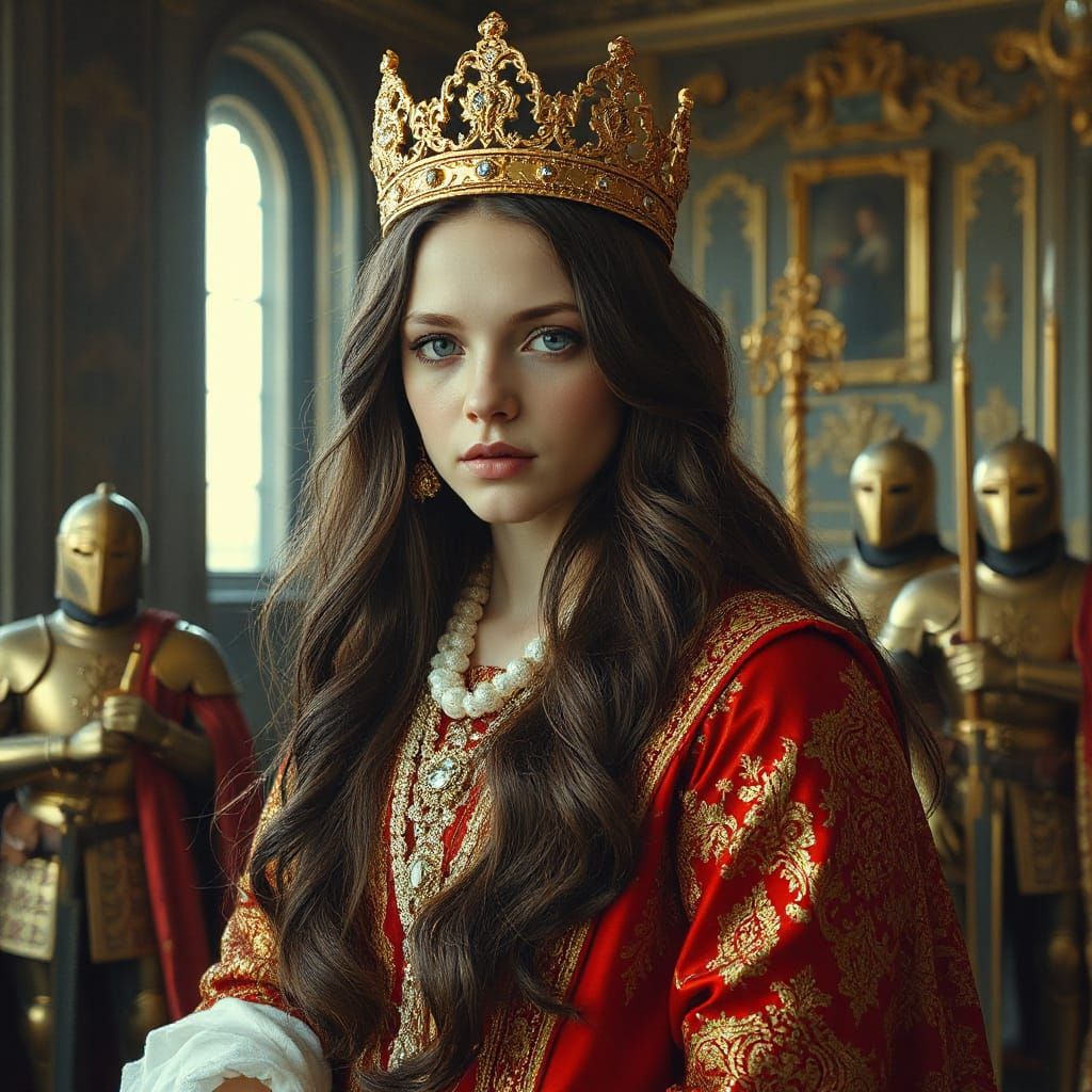 Ethereal Queen in Opulent Pre-Raphaelite Style