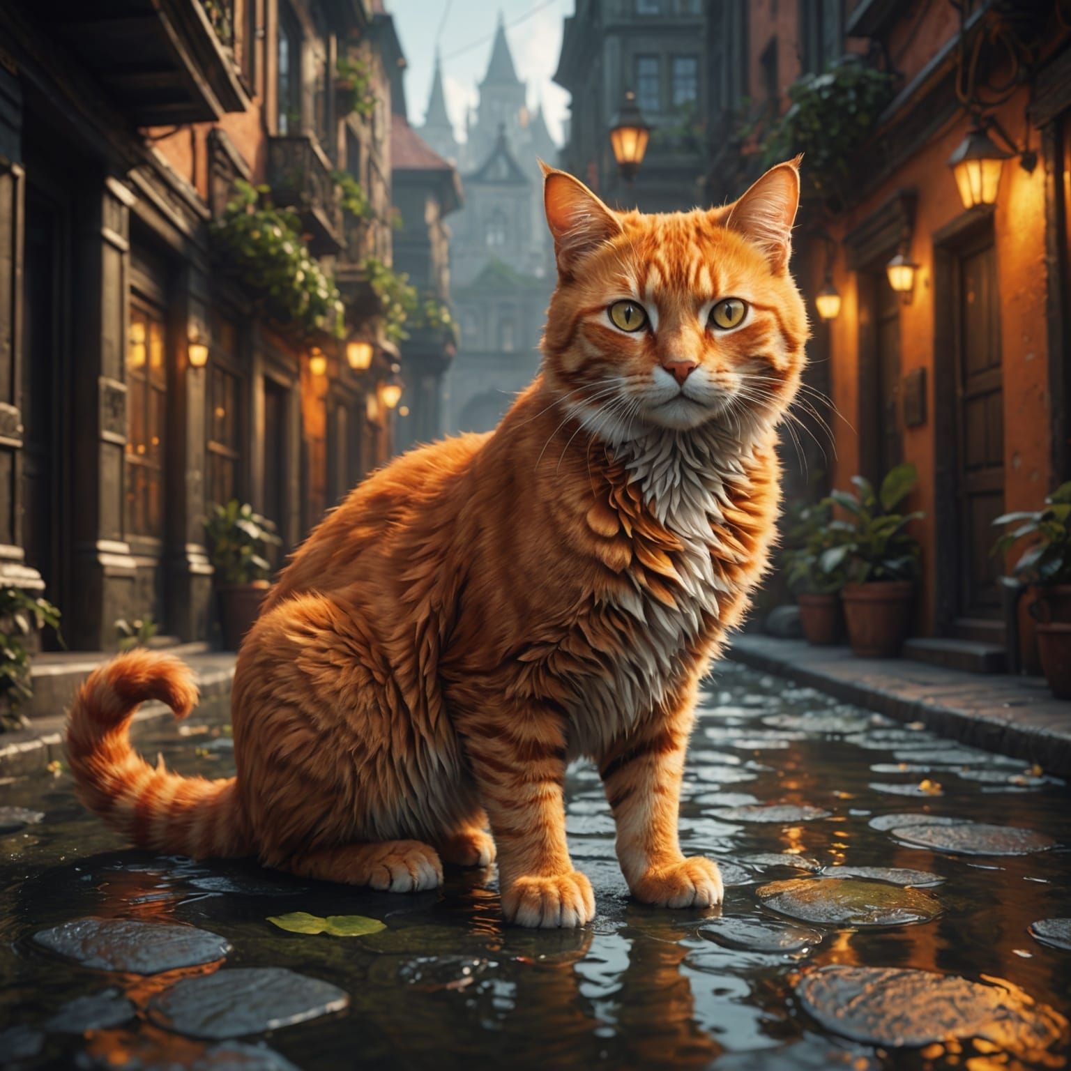 Fantastical Orange Cat in Detailed Digital Painting
