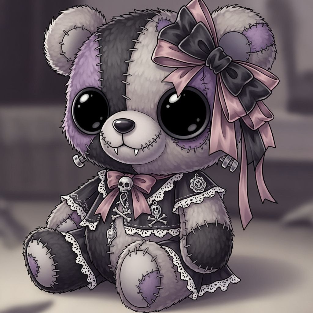 Creepy Goth Teddy Bear in Chibi Style