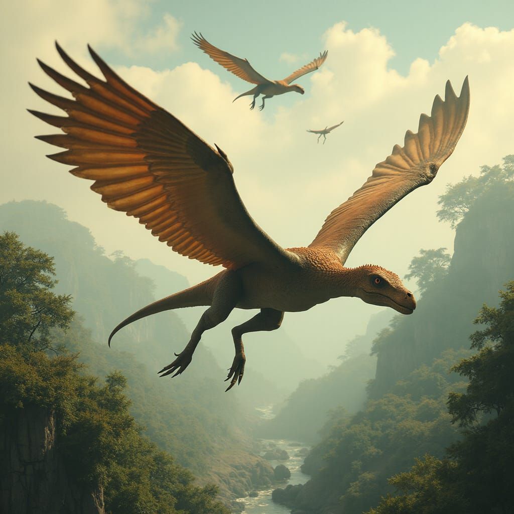 Pterodactyls Flock Over Jurassic Landscape