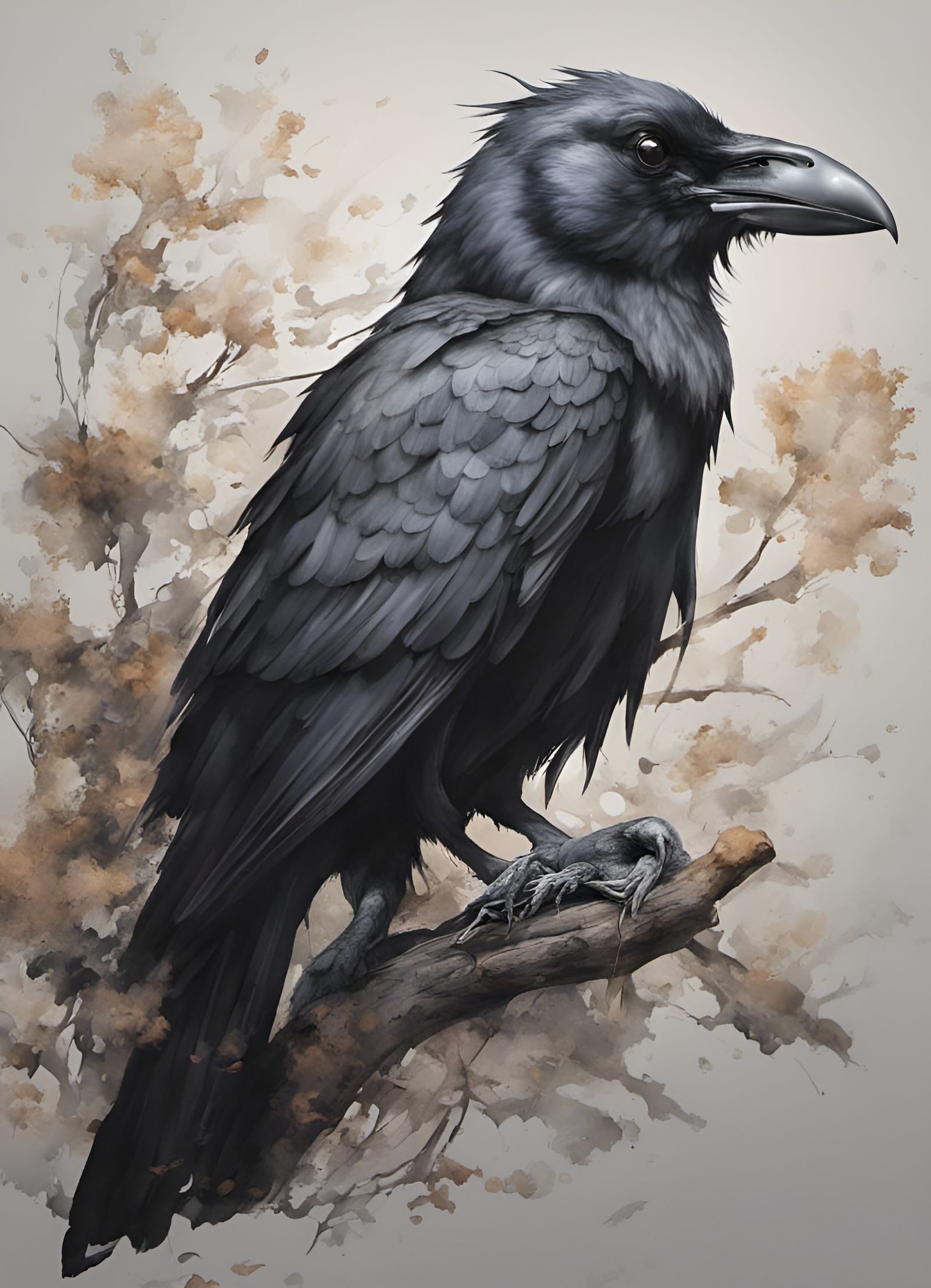 Realistic Raven Portrait in Midnight Forest