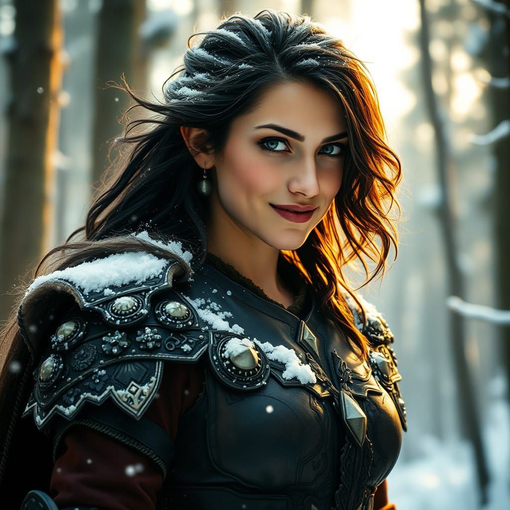 Sorceress of the Snowy Wilderness in a Cyberpunk Aesthetic