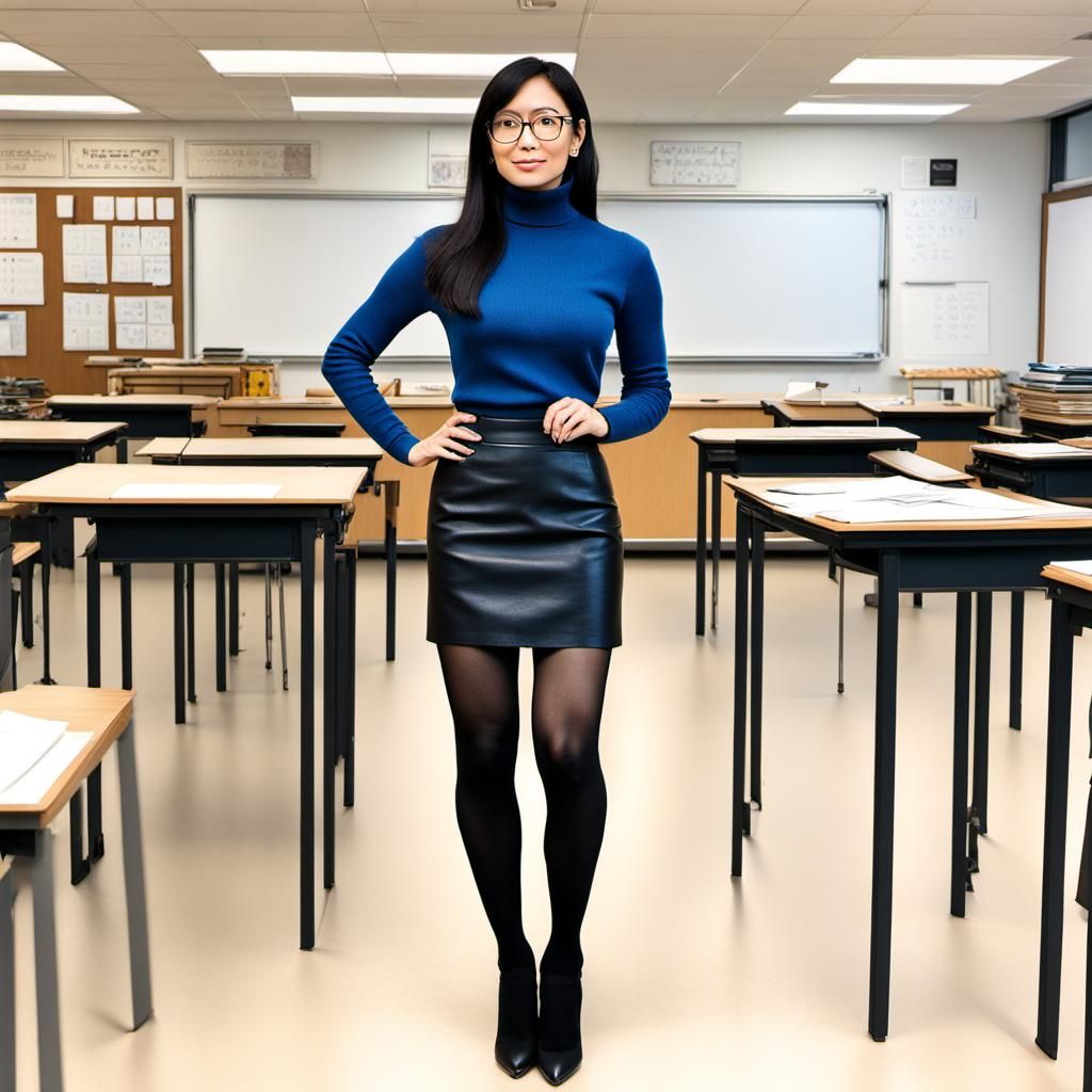 Young Teacher in Arts Classroom Full Body Portrait