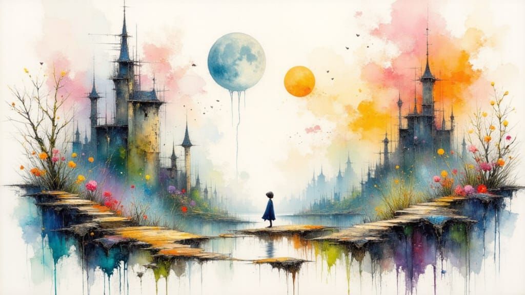 Whimsical Watercolor Dreamscape in the Style of Anna Silivon...