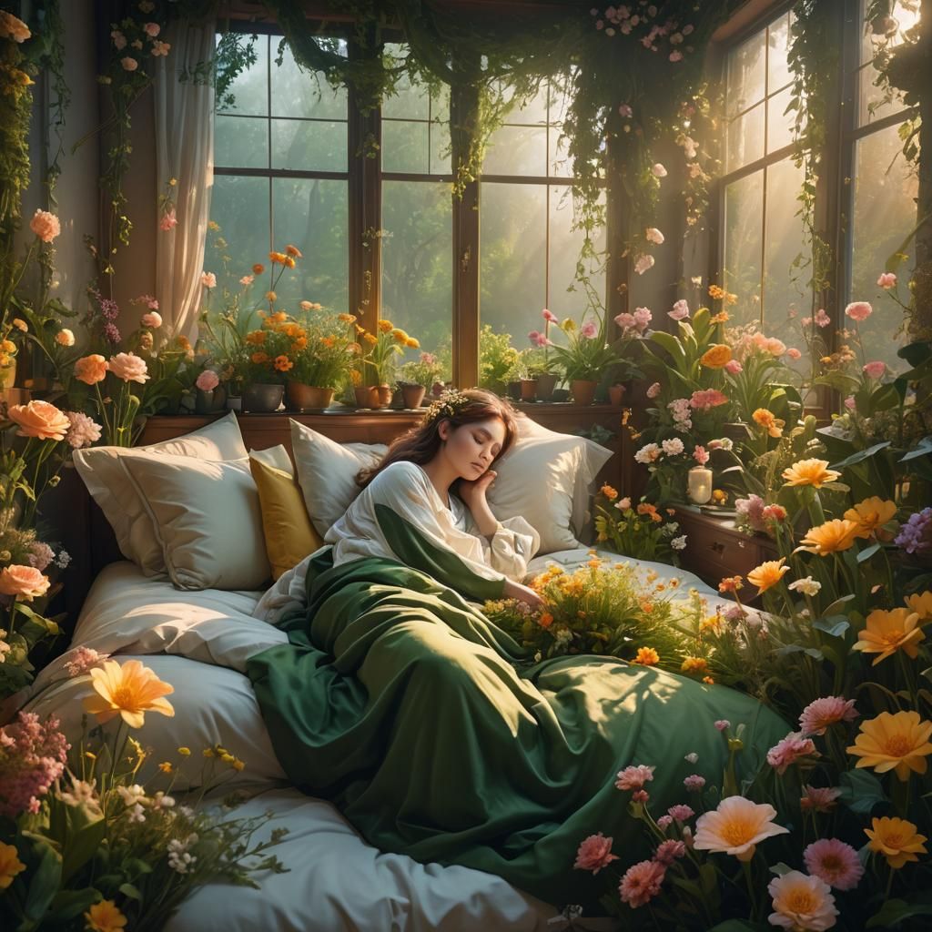 Dreamy Florals: Ethereal Digital Art in Golden Light