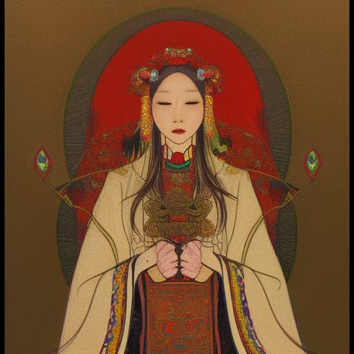 Elegant Priestess Inspired by Chinese Art