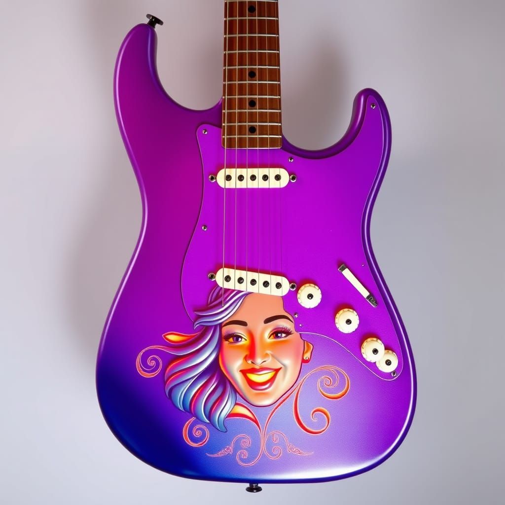 Psychedelic Stratocaster Guitar with Woman's Face Art