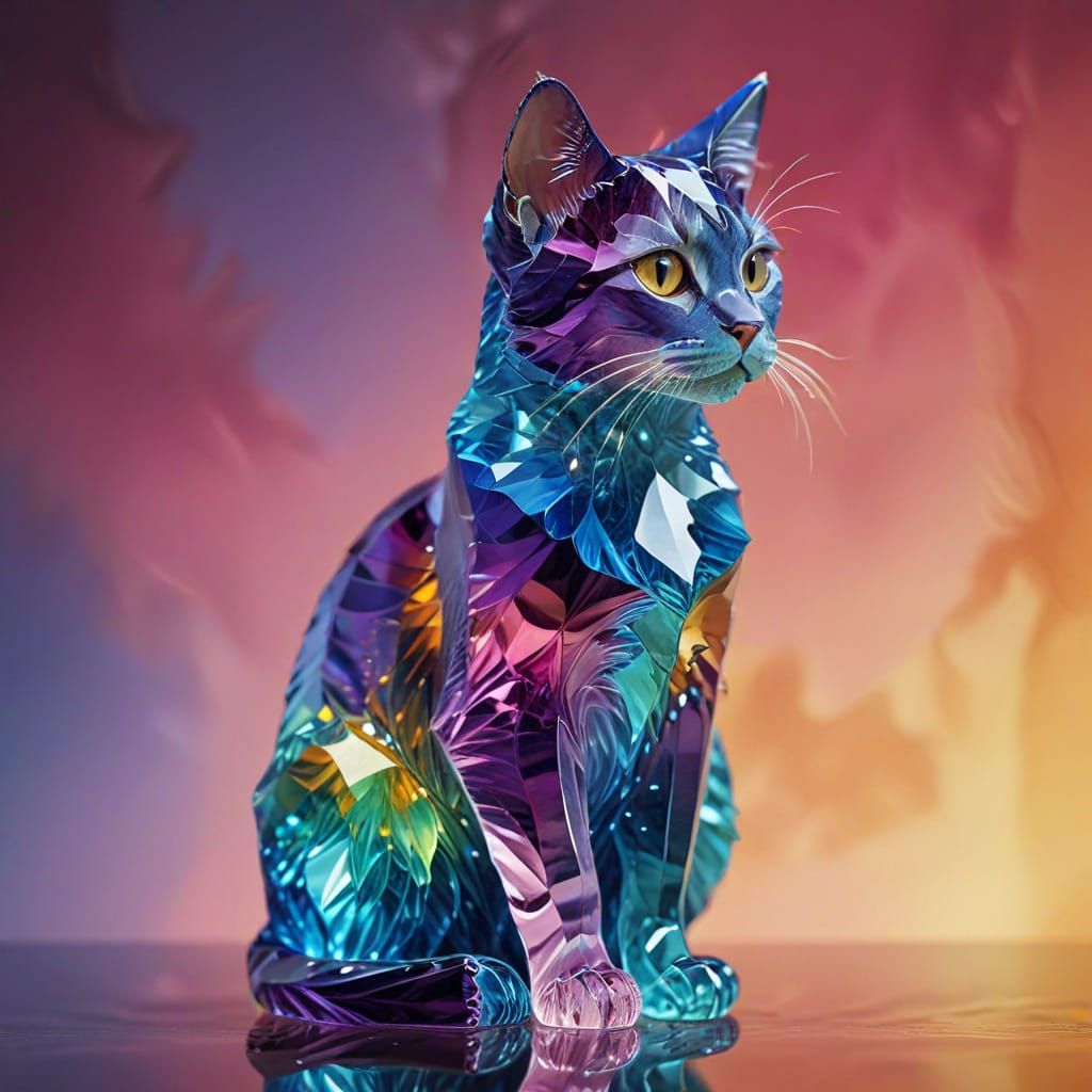 Crystal Feline Form in Vibrant Fluid Background