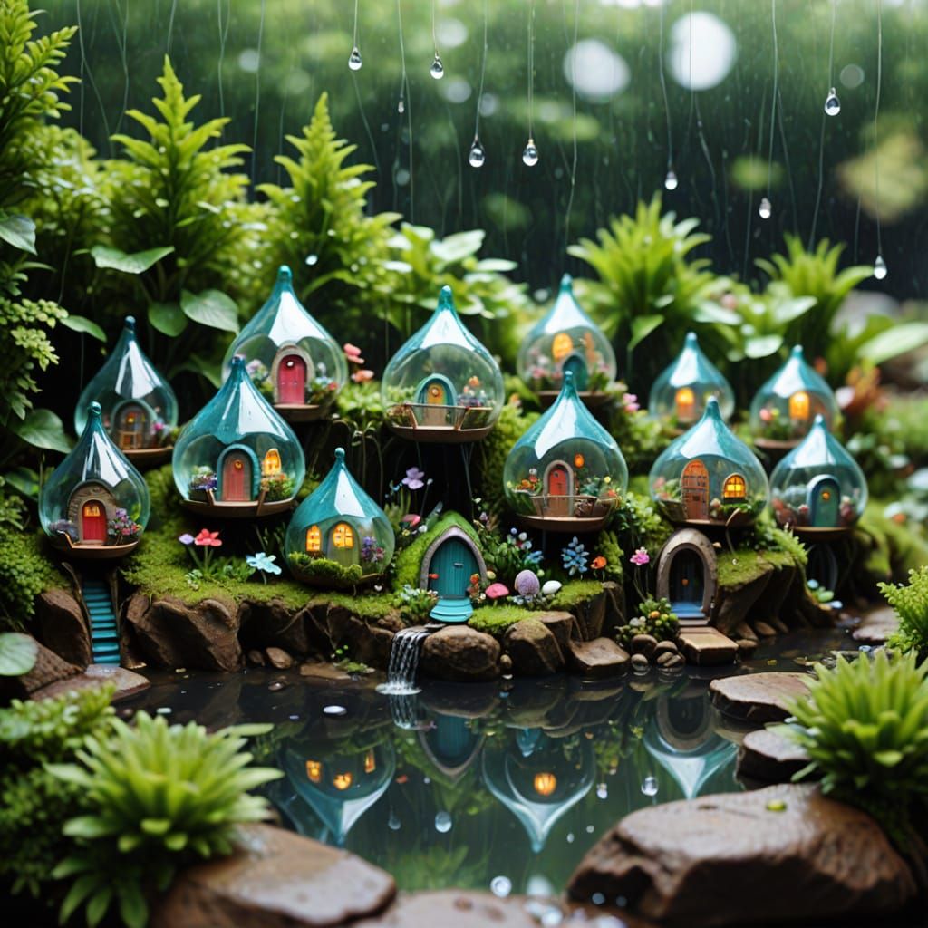Miniature Mermaid Village Inside a Raindrop