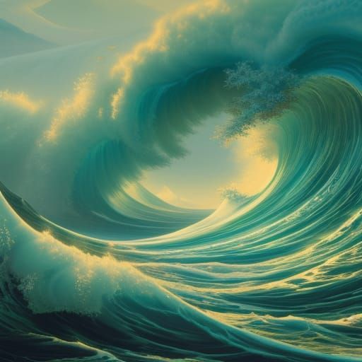 Stylized Sea Waves in Hyperdetailed Charcoal Drawing