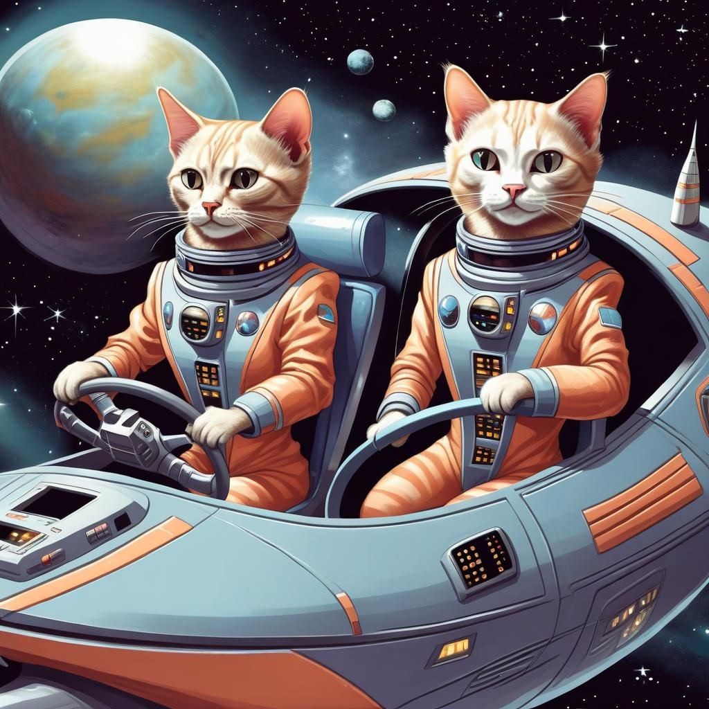 Anthropomorphic Cats on a Spaceship Adventure