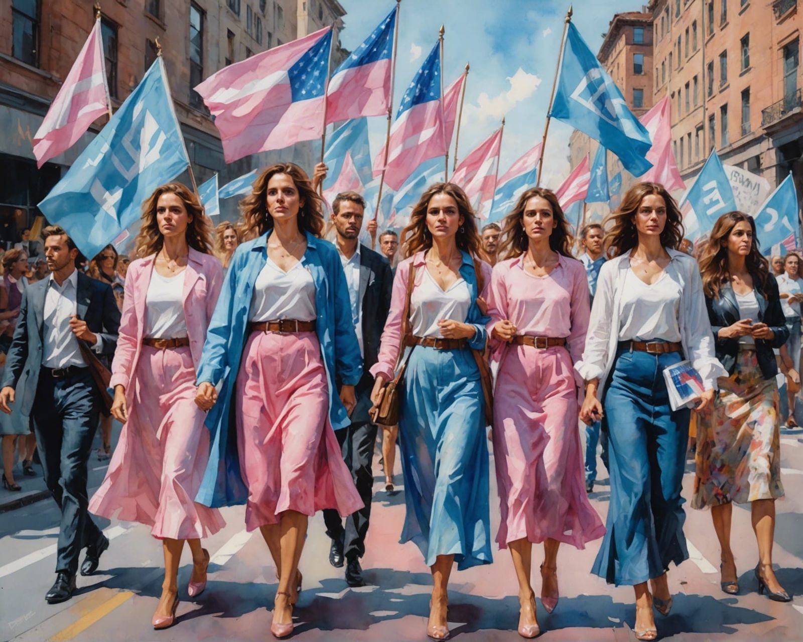 Transgender Pride Protest in Watercolor Style