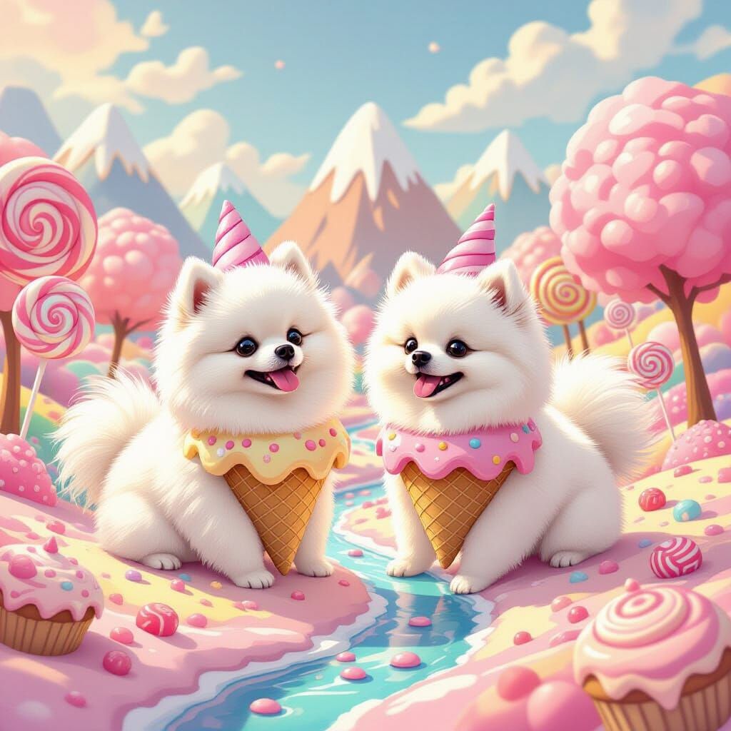 Pomeranians in Candy Land as Ice Cream & Cupcakes