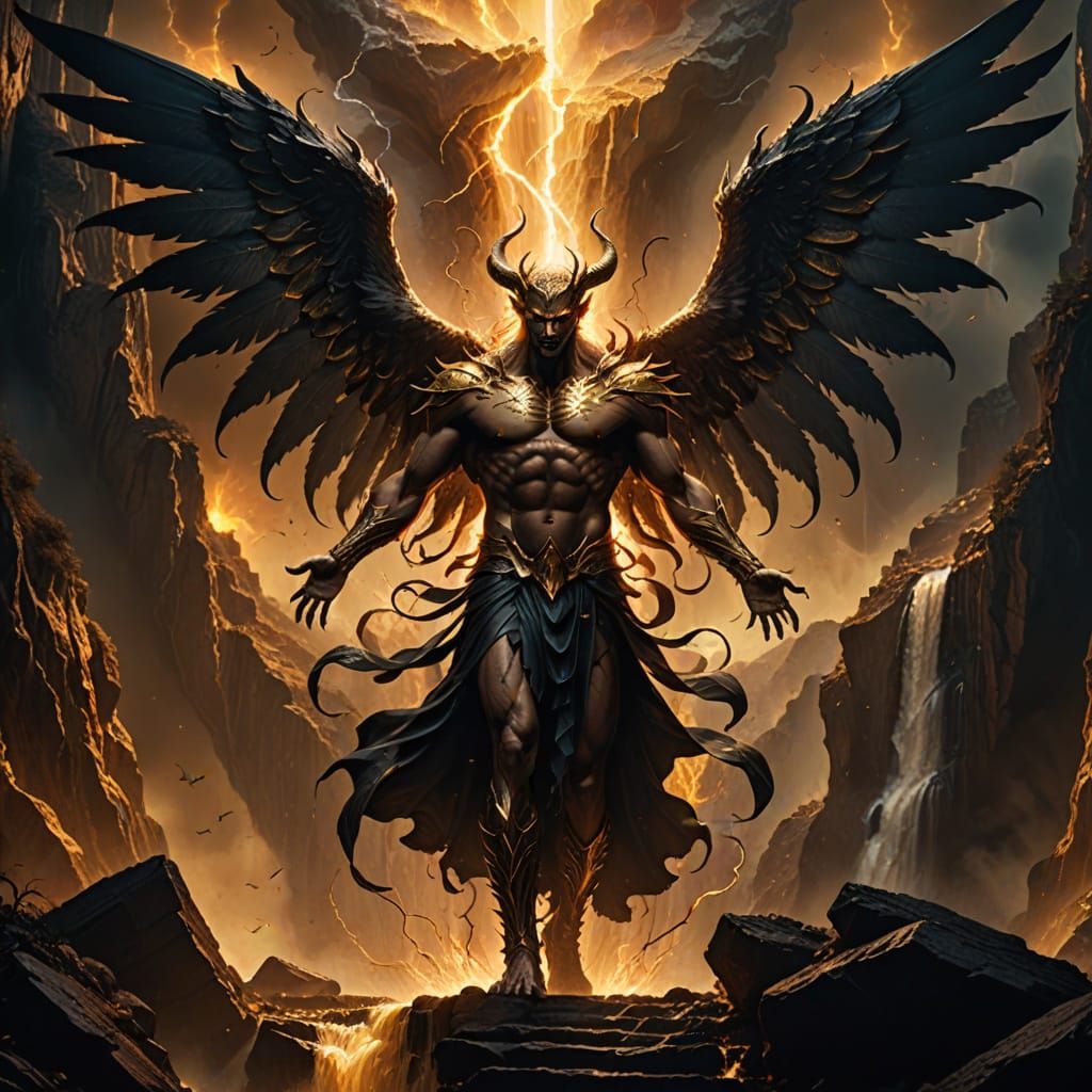 Lucifer's Descent: A Hyperrealistic Celestial Drama