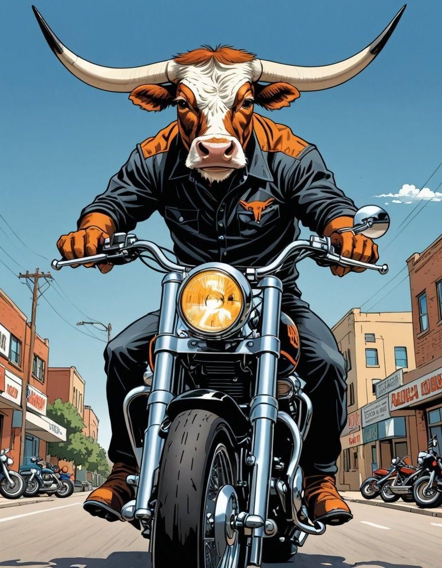 Longhorn Mascot Rides Harley with Goodyear Blimp