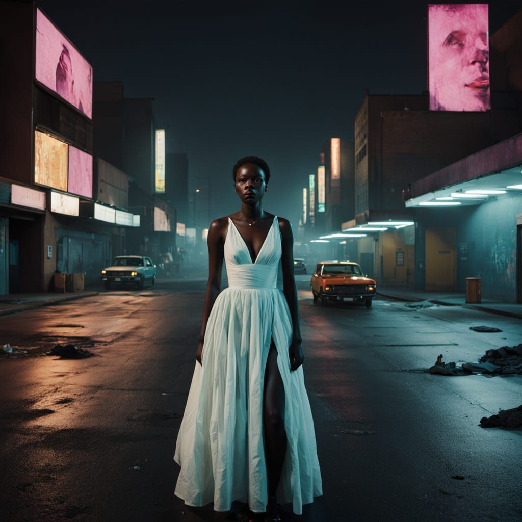 Figure in White, Urban Solitude, in Film Noir Style