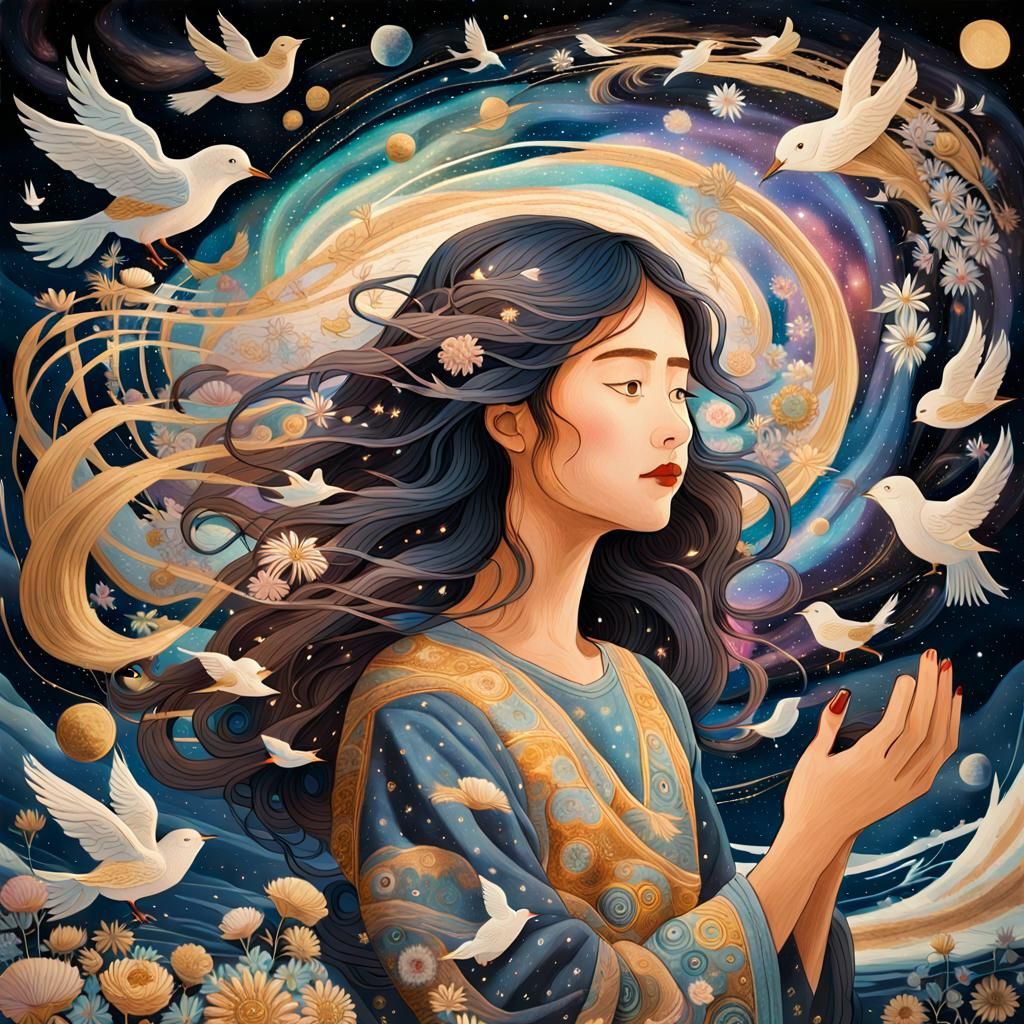 Woman Holding Galaxy: Dreamlike Celestial Art