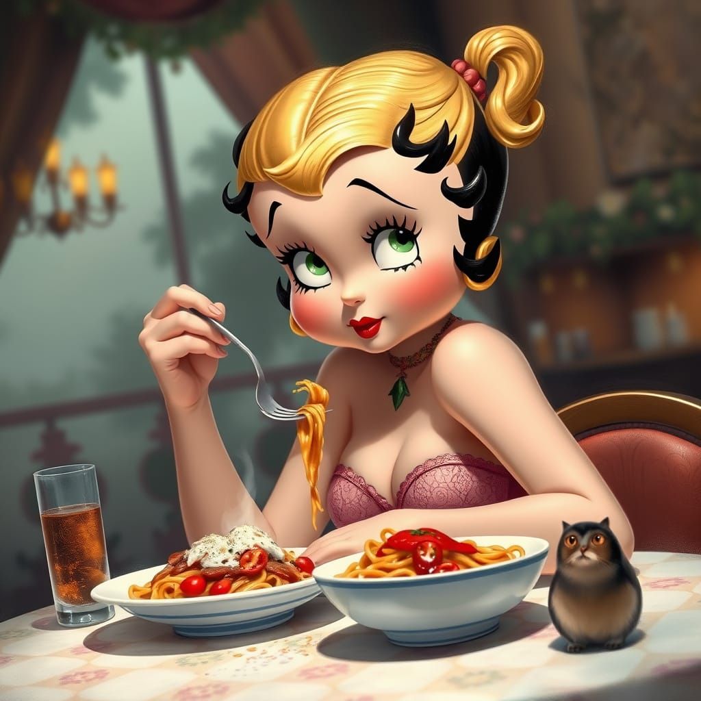 Surreal Spaghetti Fantasy with Blonde Ponytail