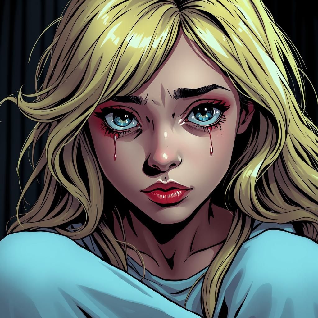 Crying Blonde with Lip Piercing in Comic Book Style
