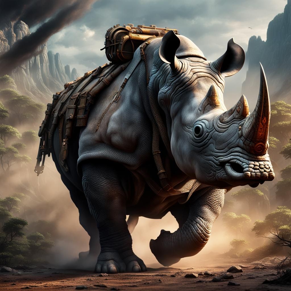 Rhino Ready for War: Detailed Fantasy Art