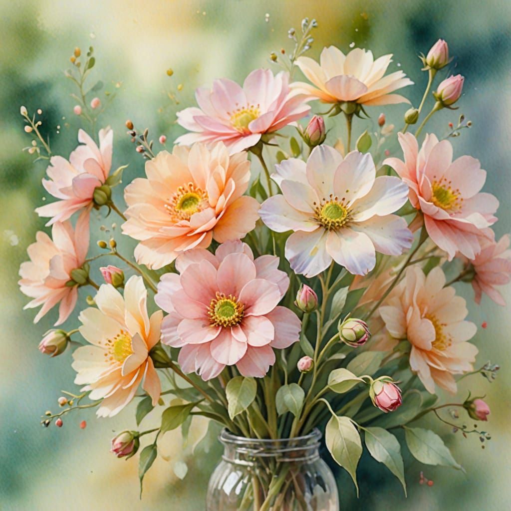 Romantic Floral Bouquet in Watercolor Style