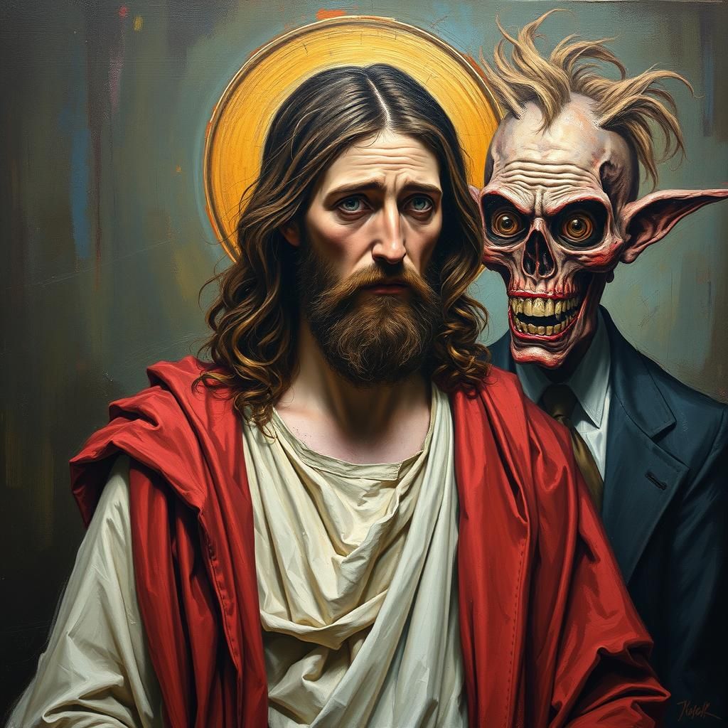 Jesus Weeping Before a Modern Freak, Oil Painting