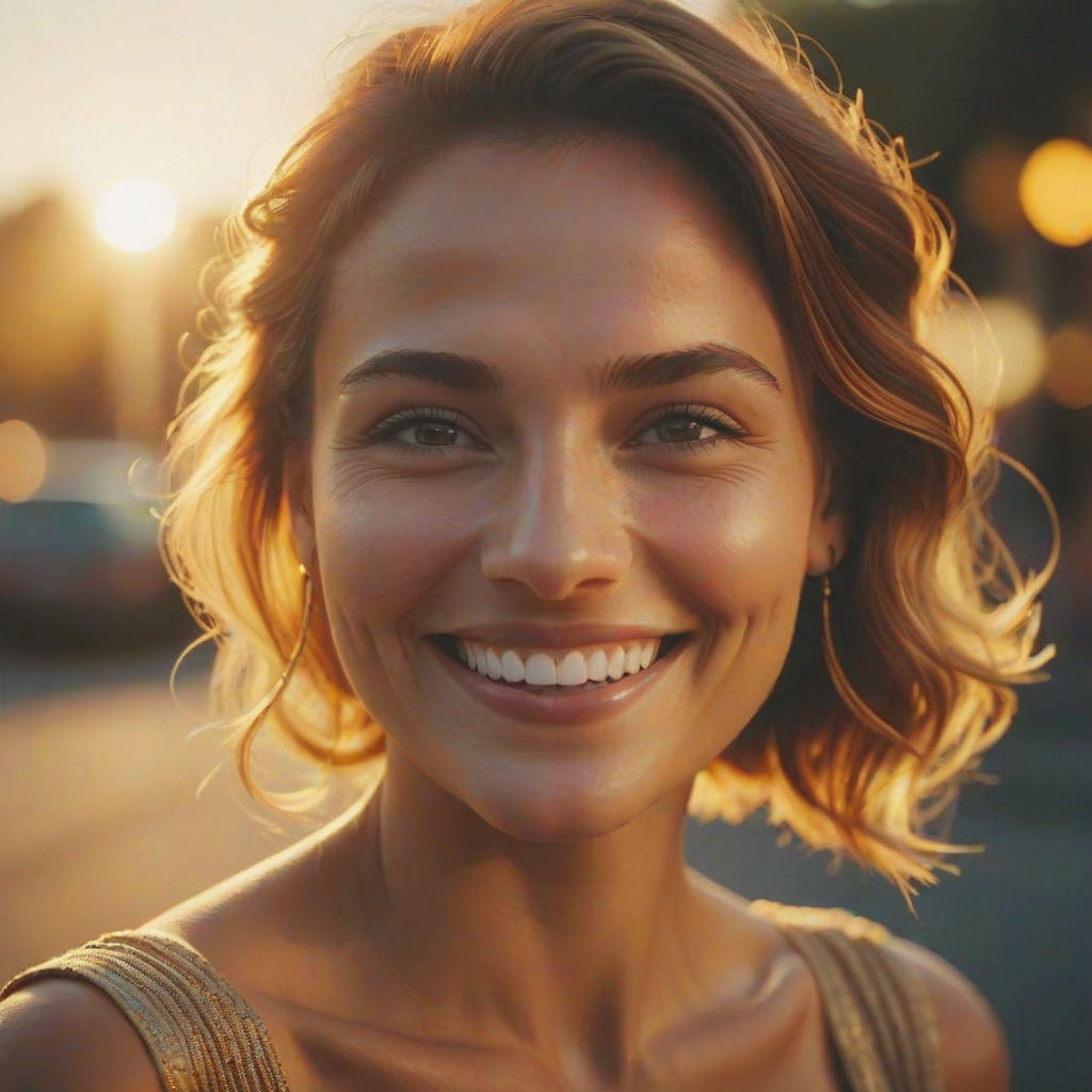 Ethereal Film Still Portrait of a Smiling Woman