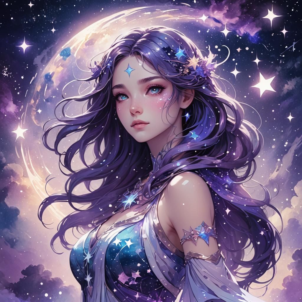 Celestial Girl Filled with Stars: Fantasy Concept Art