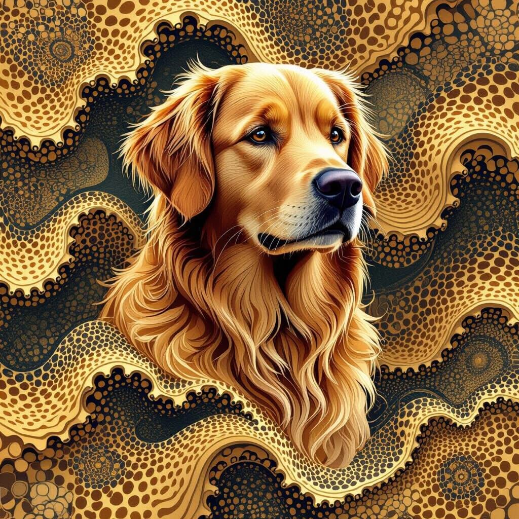 Golden Retriever Abstract Wave Function Art
