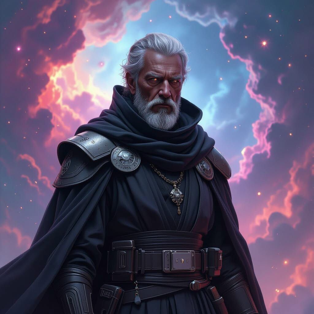 Ebony Jedi Master Stands Resolute in Nebula