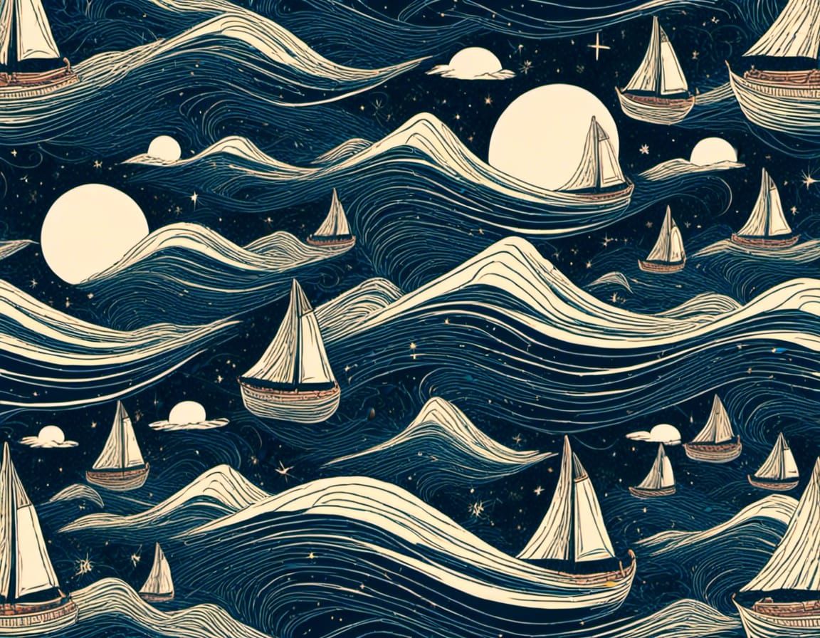 Boats Under Starry Night Sky